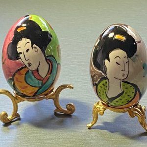 Unique Vintage Colorful Ceramic Eggs with Hand Painted Artwork